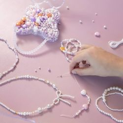 Wax Beads, hole size 1,3-2,5 mm, ca. 1800+ pc, pastel orange, soft rose, light lilac, mother-of-pearl, 127 g, 1 pack