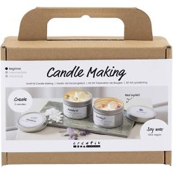 Mini Craft Kit Candle Making, Soy candle with aventurin and amethyst, cream, off white, 1 pack