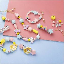 Mini Craft Kit Jewellery, Necklace, bracelets, earrings, light blue, light red, yellow, 1 pack