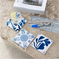 Mini Craft Kit Decoration, Porcelain coasters, blue, 1 pack