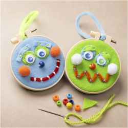 Mini Craft Kit Embroidery, Faces, blue, green, 1 pack