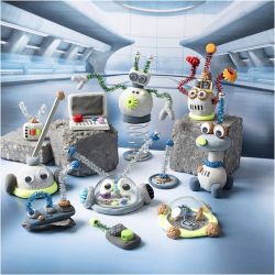 Craft Kit Modelling, Robot, blue, grey, red, silver-plated, 1 pack