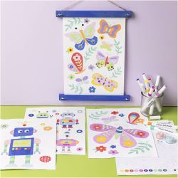 Craft Kit Colouring, Butterfly and robot, happy colours, 1 pack