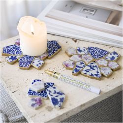 Craft Kit Kintsugi, Coaster, blue, gold, light red, white, 1 pack