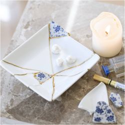 Craft Kit Kintsugi, Dish, blue, gold, white, 1 pack