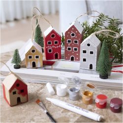 Mini Craft Kit Decoration, Houses, christmas colours, 1 pack